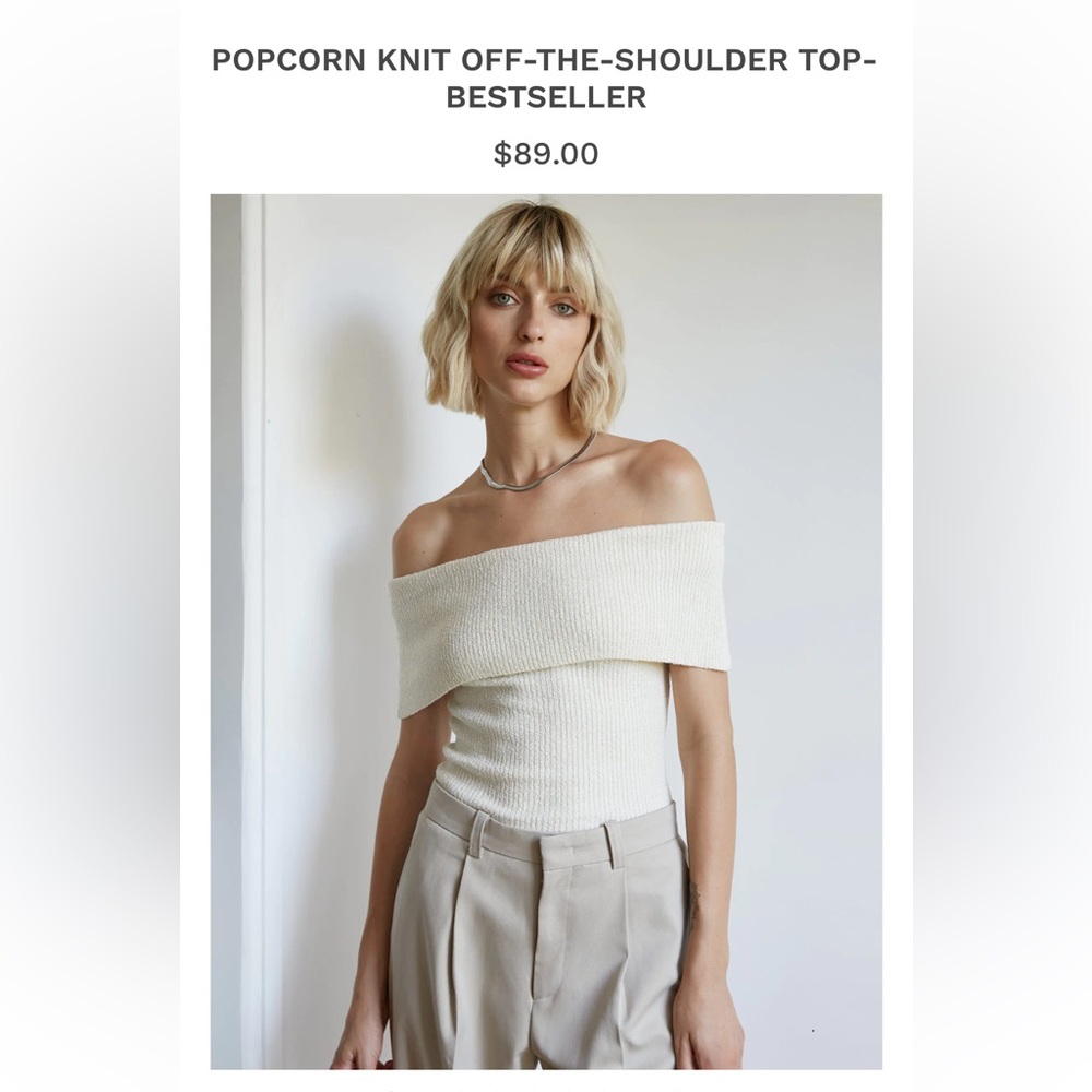 Popcorn Off-The-Shoulder Top, XS, Cream. NWT